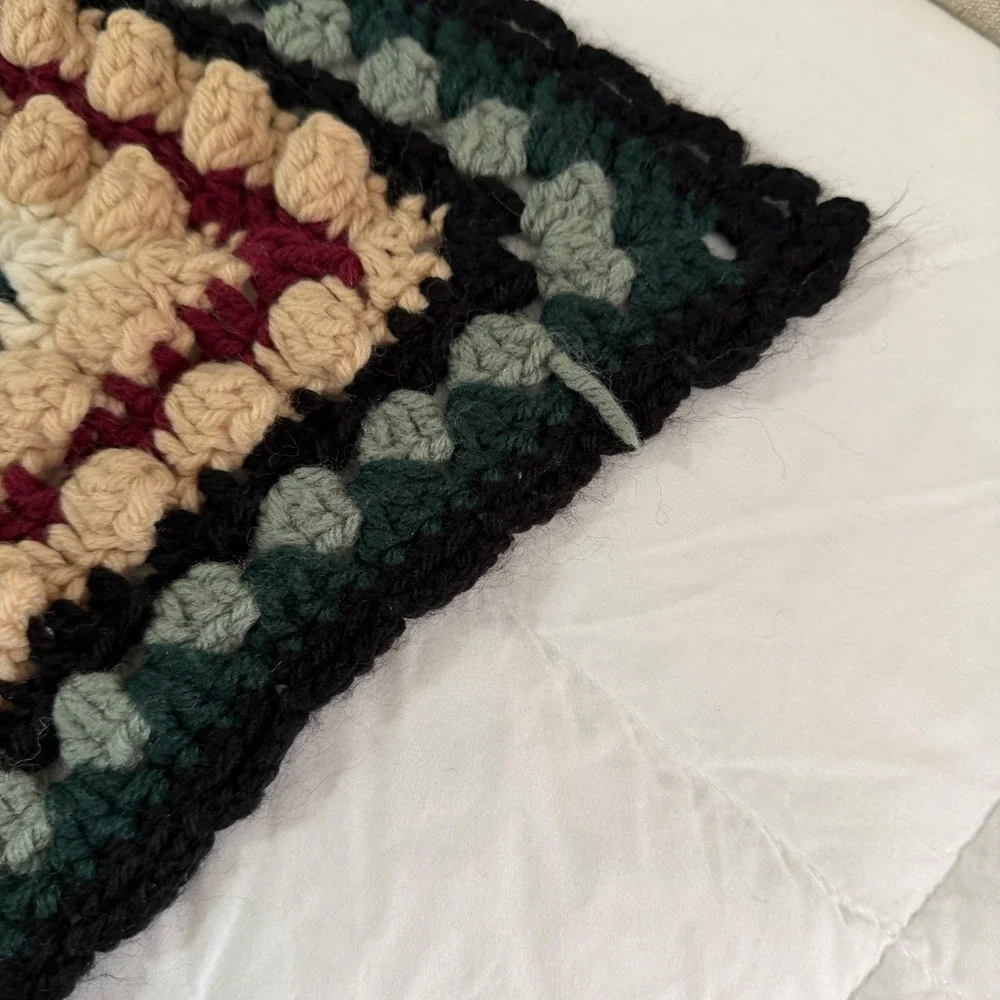 Hand Crocheted Granny Square Afghan Throw Blanket Floral 70